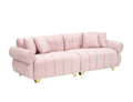 89 Inch Spring Wrapped Cushions, 3 Flannelette Sofas, Stylish Metal Feet And 4 Throw Pillows Make For A Modern Living Room Bedroom Pink Velvet 3 Seat