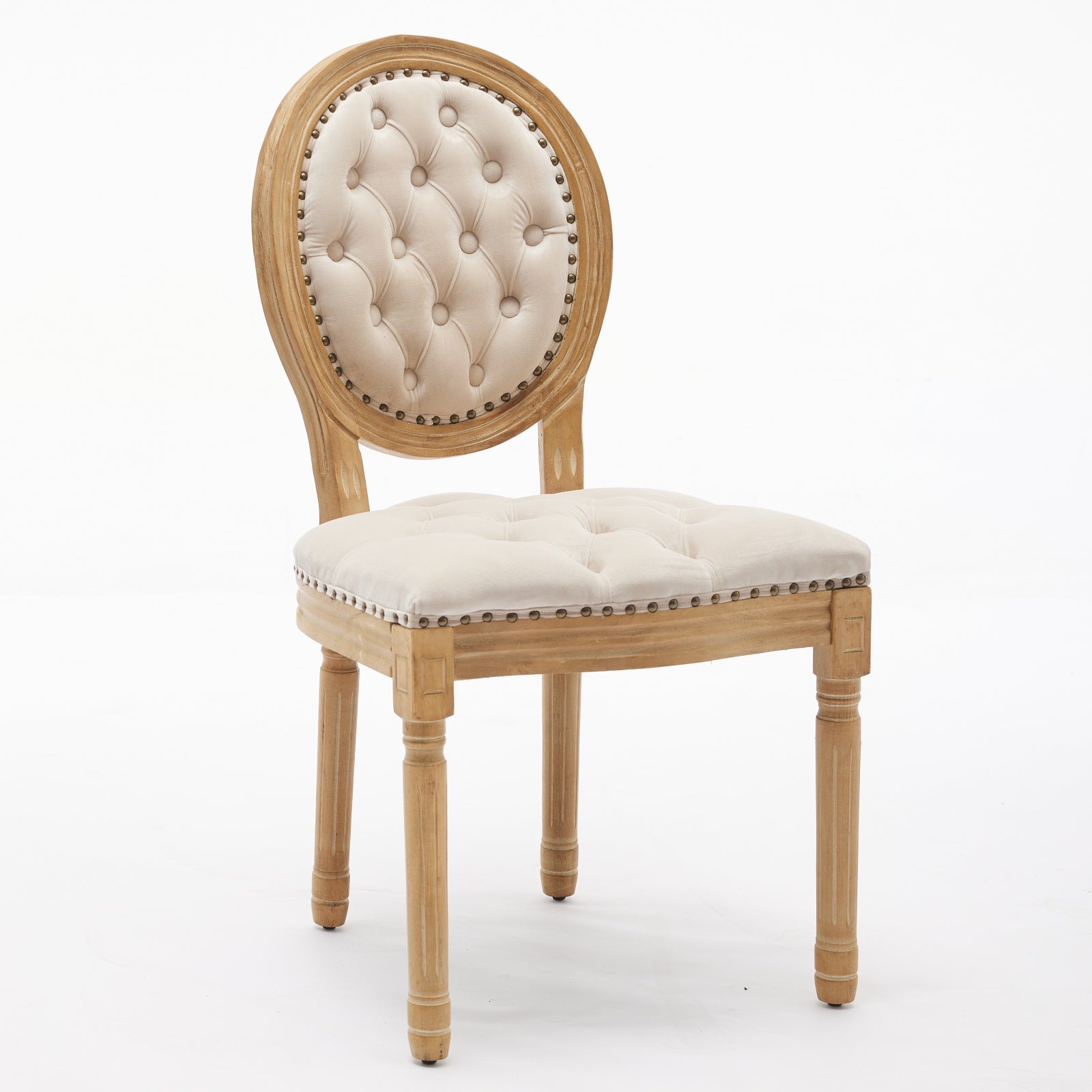 French Style Solid Wood Frame Antique Painting,Hand Pulled Buckle Decoration Velvet Artificial Leather Dining Chair With Trim ,Wood Legs,Steel Spring Inner,Set Of 2,Beige,Sw1739Bg Beige Dining Room American Design Dining Chairs Rubberwood Set Of 2 Foam