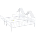 Metal Double Twin Size Platform Bed With House Shaped Headboard And A Built In Nightstand, White Box Spring Not Required Twin White Metal Metal