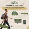 Outsunny Camping Tent Cot, Single Person Folding Cot Combo, Off Ground Tent, Covered Outdoor Bed With Carry Bag For Hiking, Camping Green Polyester