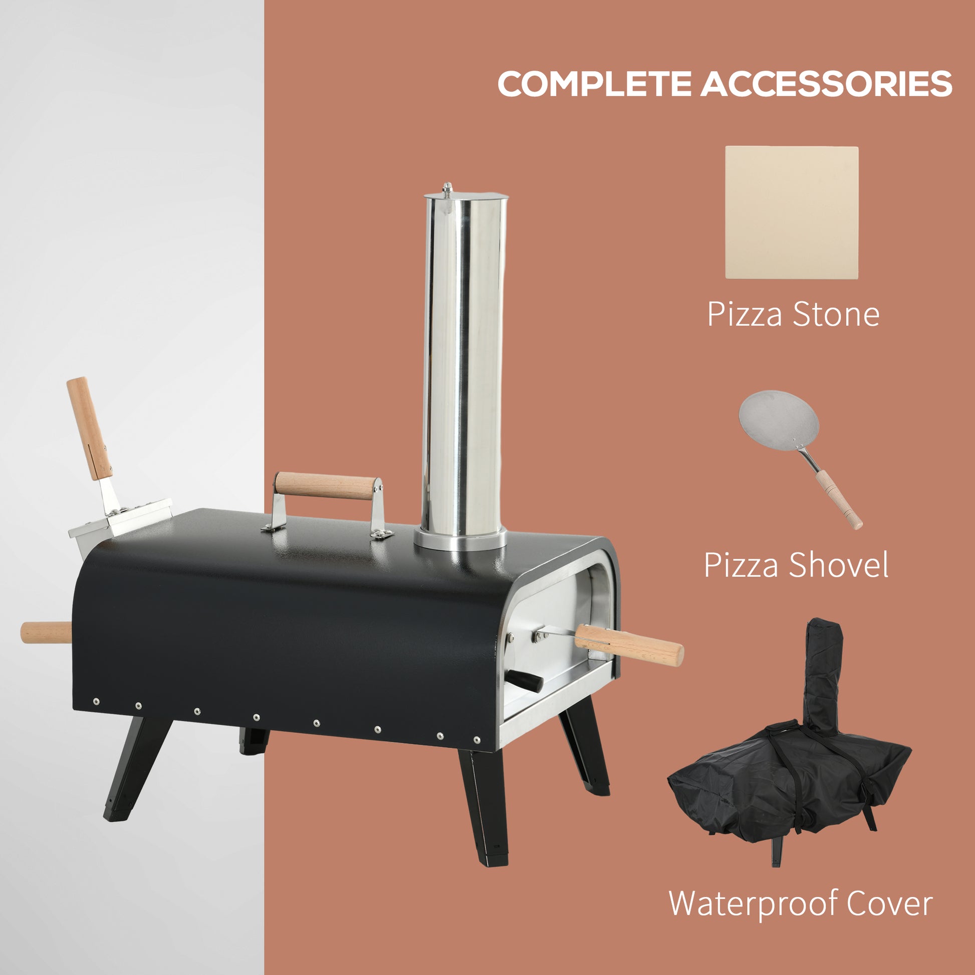 Outsunny Outdoor Pizza Oven With 12" Stone, Peel And Cover, Portable Pellet Wood Fired Pizza Maker With Foldable Legs, Stainless Steel Pizza Grill For Outside, Backyard, Outdoor Kitchen Black Steel