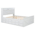 Full Size Wooden Bed With Storage Headboard With Outlets, Extendable Bed With Twin Size Trundle With Three Storage Drawers,White Full White Wood