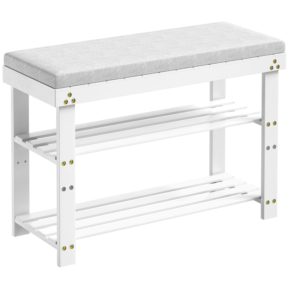 Bamboo Shoe Bench, 3 Tier Shoe Rack, Entryway Bench With Cushion And Adjustable Shelves, Shoe Rack For Entryway, Hallway, Mudroom And Living Room, White White Bamboo