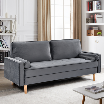 Sofa Simple Small House Double Three Person Straight Row American Retro Green Velvet Furniture Fabric Sofa Small Living Room Bedroom Office Grey Solid Wood 3 Seat