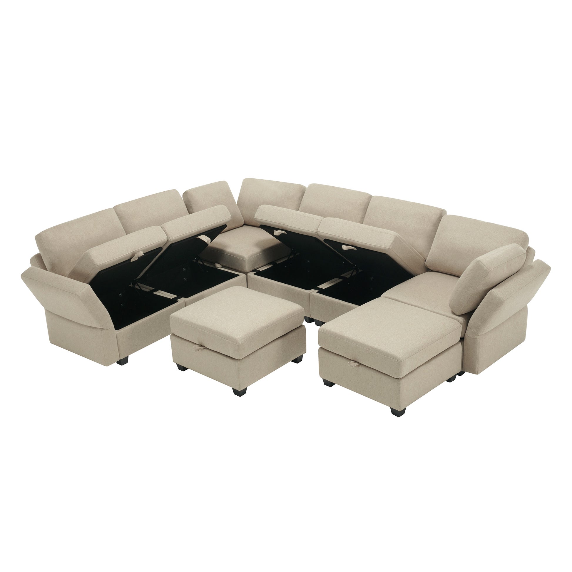 Modular Sectional Sofa With Storage Seat Oversized U Shaped Couch With Reversible Chaise Sofa Set With Ottoman,Ultimate Comfort 6 8 Seater Couches With Adjustable Arms And Backs For Living Room Beige Beige Polyester 6 Seat