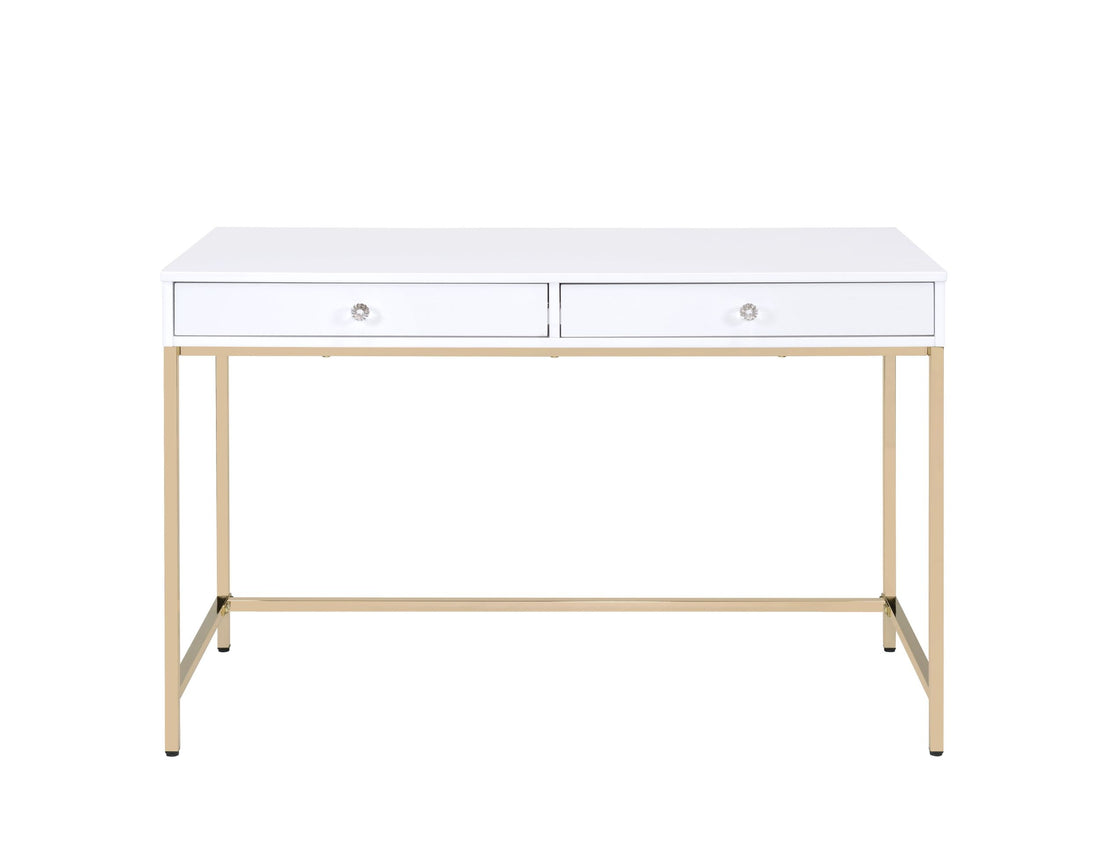 White High Gloss And Gold 2 Drawer Writing Desk White Gold White Drawer 2 Drawers Bedroom Modern White Wood Metal