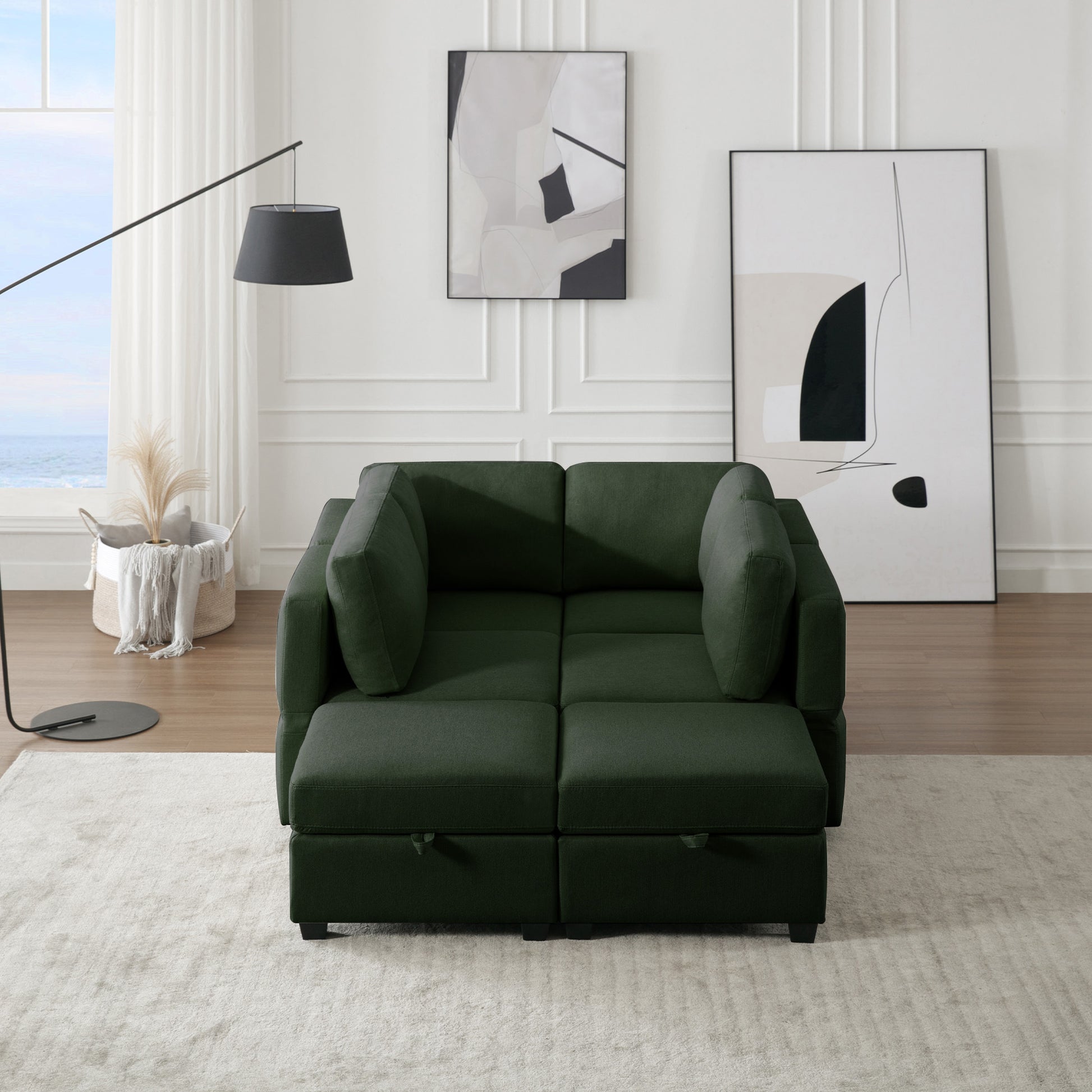 Oversized Modern 6 Seat Upholstered Sofa, Large Sectional Sofa With Storage Seats And Ottomanssofa Bed With Thick And Soft Cushions At All Sidesadjustable Arms And Backs Green Green Polyester 4 Seat