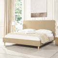 Stockholm Modern Wavy Headboard Platform Bed, King, Fawn Brown Performance Velvet King Brown Wood Foam Velvet Velvet