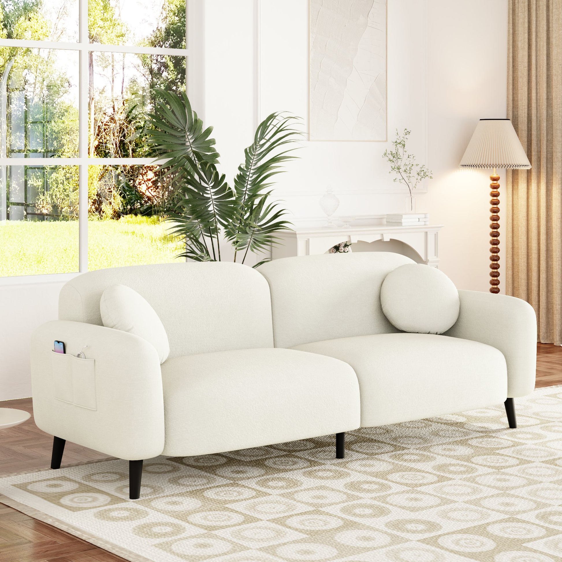 83.9''Upholstered Sofa For Living Room, Bedroom, And Apartments Beige Polyester 2 Seat
