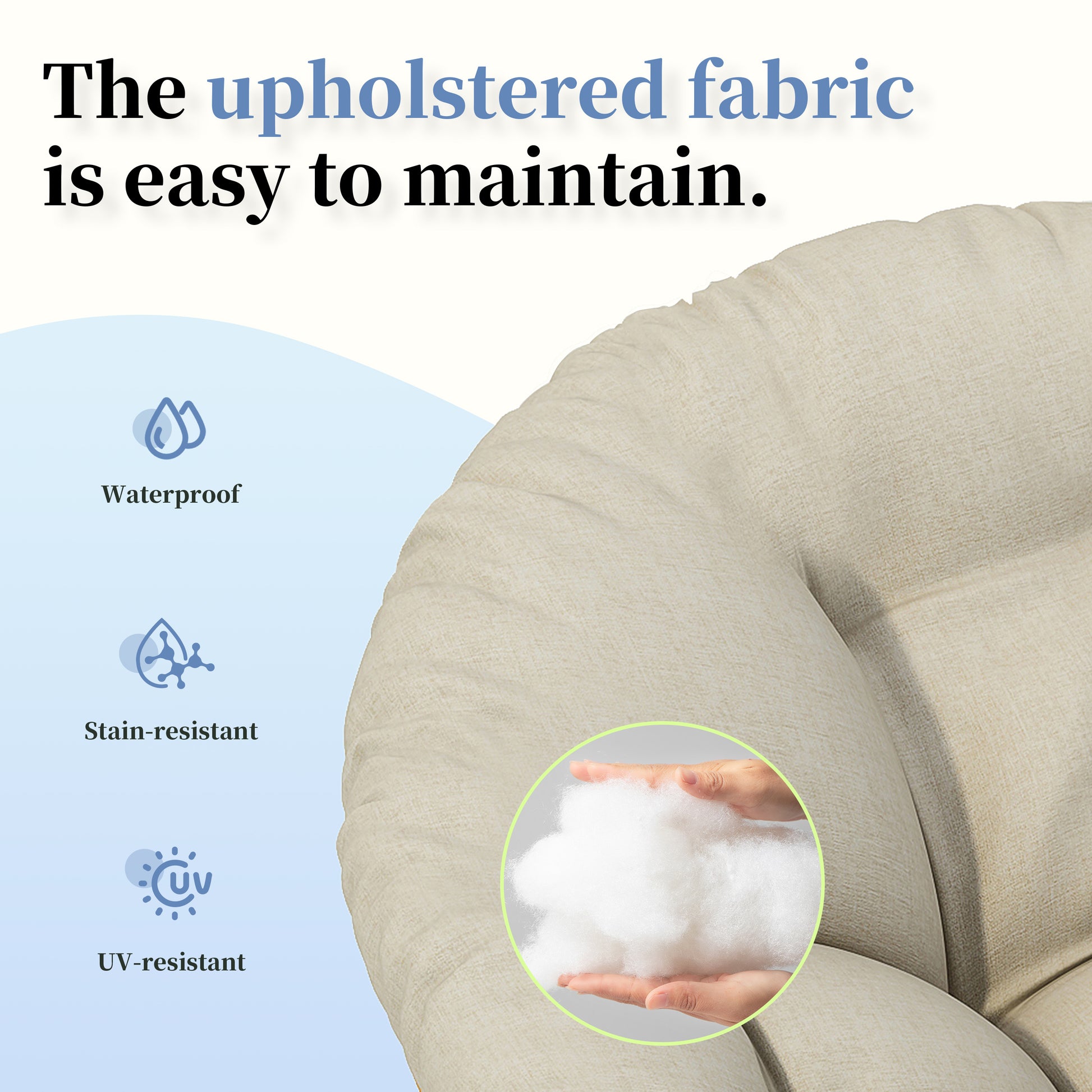 40" Ergonomic Wicker Chair With Cloud Thick Density Fabric Cushion,3 Proof Cover,High Capacity Iron Frame,Fluid 360 Degree Swivel For Reading,Living Room, Bedroom,Lounge,Natural Base,2 Colors