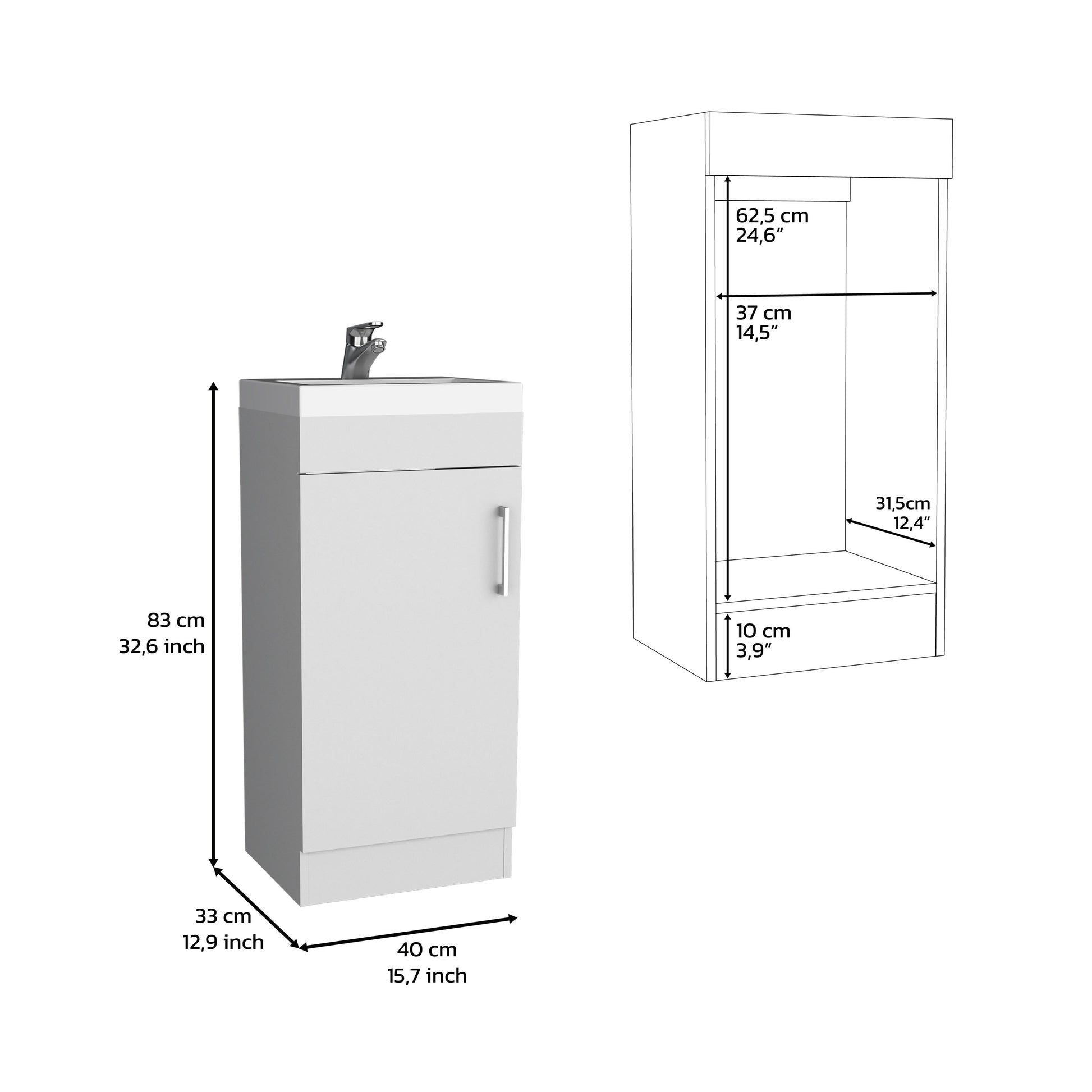 Bathroom Vanity, Single Door Cabinet, White White Solid Wood Mdf Engineered Wood