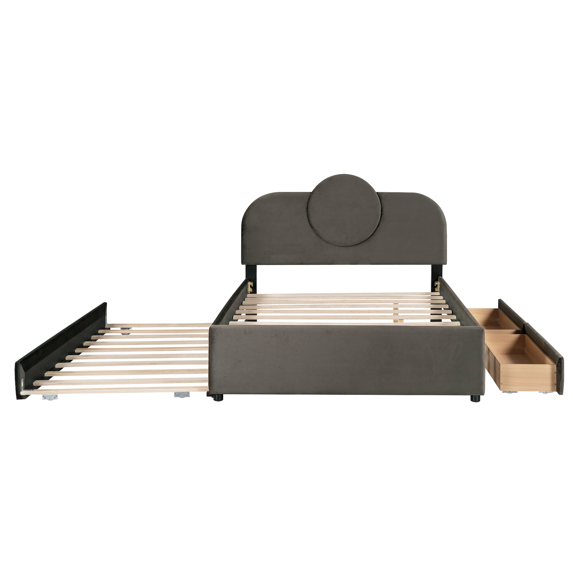 Full Size Upholstered Platform Bed With Multi Functional Led Headboard, Trundle And 2 Drawers, Gray Box Spring Not Required Full Gray Wood Bedroom Upholstered