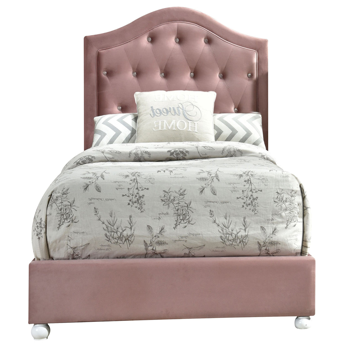 Pink Twin Tufted Headboard Upholstered Bed Twin Box Spring Not Required Pink Wood Wood Fabric