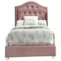 Pink Twin Tufted Headboard Upholstered Bed Twin Box Spring Not Required Pink Wood Wood Fabric
