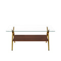 Rectangle Coffee Table With Tempered Glass Top And Golden Metal Legs, Modern Table For Living Roomtransparent Glass Transparent Tempered Glass