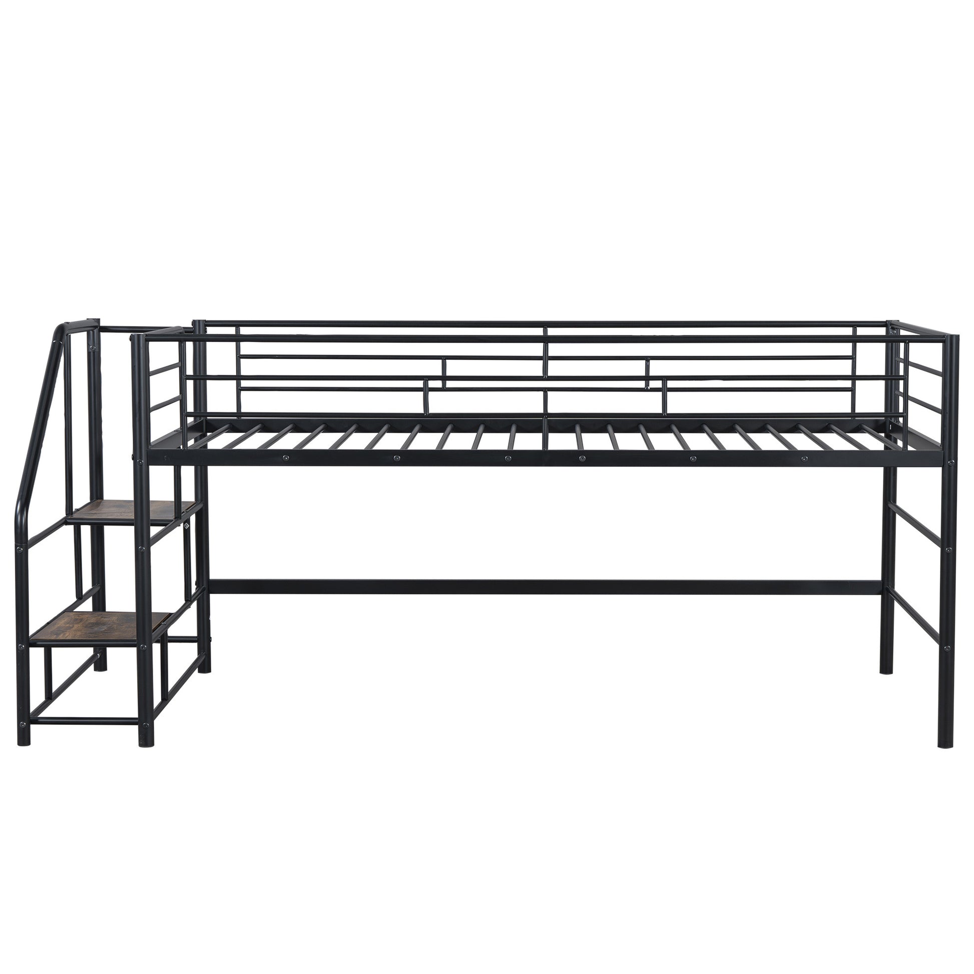 Mid Loft Bed With Storage Stairs, Twin, Black Twin Black Mdf Metal