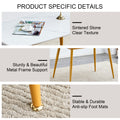 Table And Chair Set.A Morden Table With White Imitation Marble Patterned Stone Burning Tabletop With Golden Metal Legs.Paried With 4 Chairs With Pu Leather Backrest And Black Metal Legs. Grey Brown,White Gold Seats 4 Metal,Sintered Stone