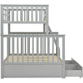 Twin Over Full Bunk Bed With Storage Drawers, Wooden Bunk Bed With Ladder And Safety Guard Rails Gray Full Gray Wood