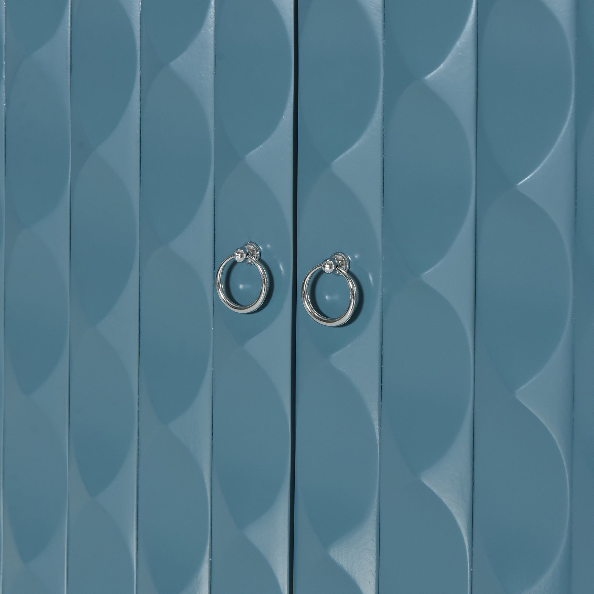 Modern 4 Door Sideboard With Convex Pattern Doors And 2 Silver Handle For Living Room, Dining Room, Kitchen Navy Navy Mdf