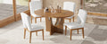Modern 5 Piece Extendable Round Dining Table Set With 16.2Inch Removable Leaf For Small Places, Walnut Beige Wood Dining Room Solid Wood Rubberwood Round Dining Table With Chair Upholstered Chair Wood Walnut Seats 4 Removable Leaf Contemporary Round