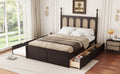 Queen Size Rattan Platform Bed With With 2 Big Drawers, T Size Trundle, Espresso Queen Espresso Plywood