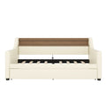 Twin Size Daybed With Trundle, Upholstered Daybed With Charging Station And Led Lights, White Twin White Pu Leather