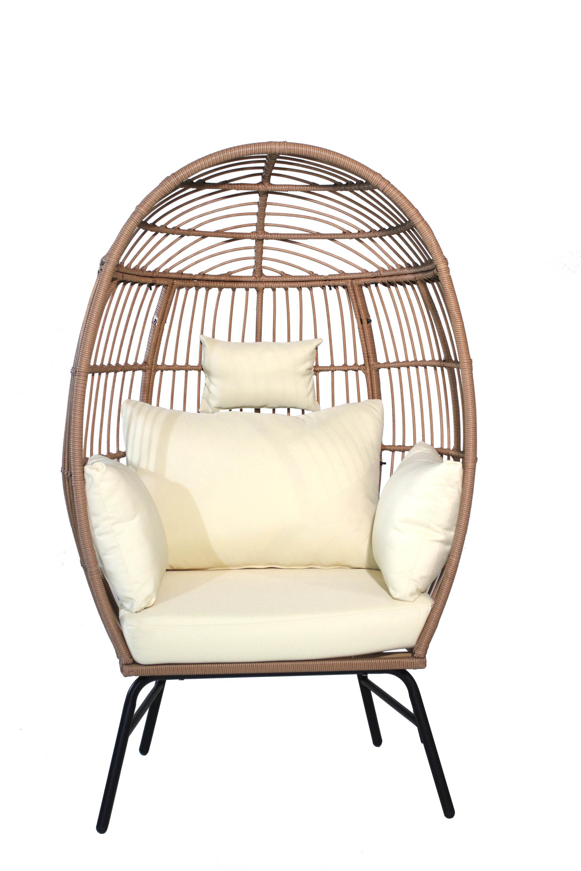 Outdoor Garden Wicker Egg Chair And Footstool Patio Chaise, With Cushions, Outdoor Indoor Basket Chair Yes White Natural Seats 2 Garden & Outdoor European,Modern Steel