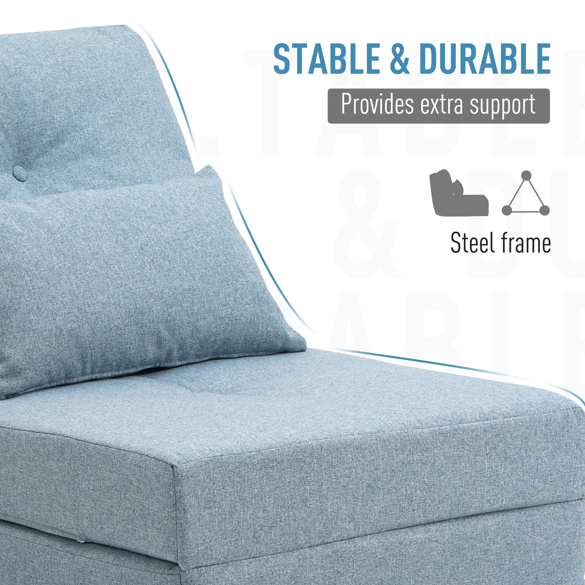 Homcom Convertible Flip Chair, Floor Lazy Sofa, Folding Upholstered Couch Bed With Adjustable Backrest, Metal Frame And Pillows For Living Room Bedroom, Blue Blue Steel