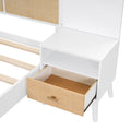 Queen Size Solid Wood Bed Frame With 2 Nightstands, Elegant Design With Lamps, Rattan And Wood Combination,White Queen White Wood