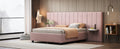 Full Size Upholstered Platform Bed With Big Headboard, Bedroom Furniture, Velvet, Pink Full Pink Plywood