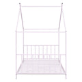 Twin Size Metal House Platform Bed, Pink Box Spring Not Required Twin Pink Metal Bedroom Bed Frame Metal