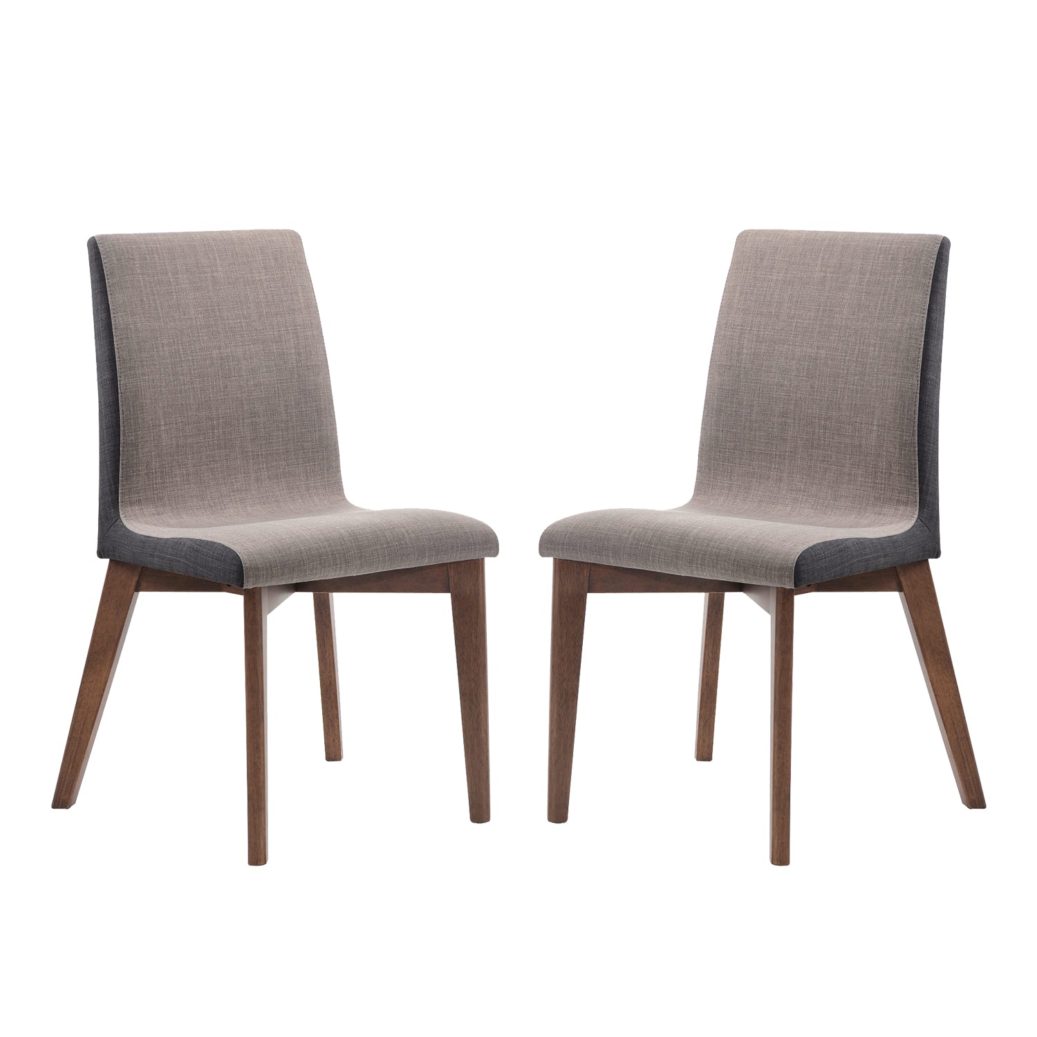 Set Of 2 Grey Fabric Upholstered Dining Side Chairs In Walnut Finish Grey Dining Room Rectangular Set Of 2 Fabric,Mdf