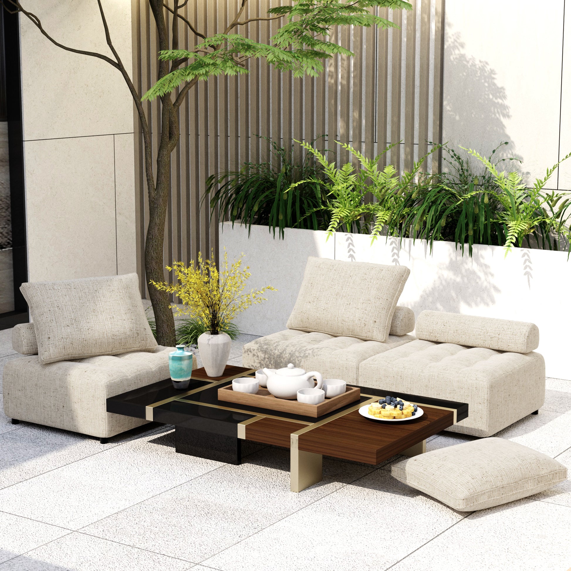 Outdoor Modular Sofa, With Aluminum Structure, Support Cushion And Back Cushion Cover Removable, Fade Resistant, Waterproof Sofa Cover Included,Light Brown The Ratebased On A Single Piece Light Brown Aluminium