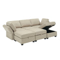 Modular Sectional Sofa Couch Bed With Storage 6 Seater, Sleeper Sofa Bed Couch With Reversible Chaise Ottomans, Adjustable Arms And Backs Beige Beige Polyester 3 Seat