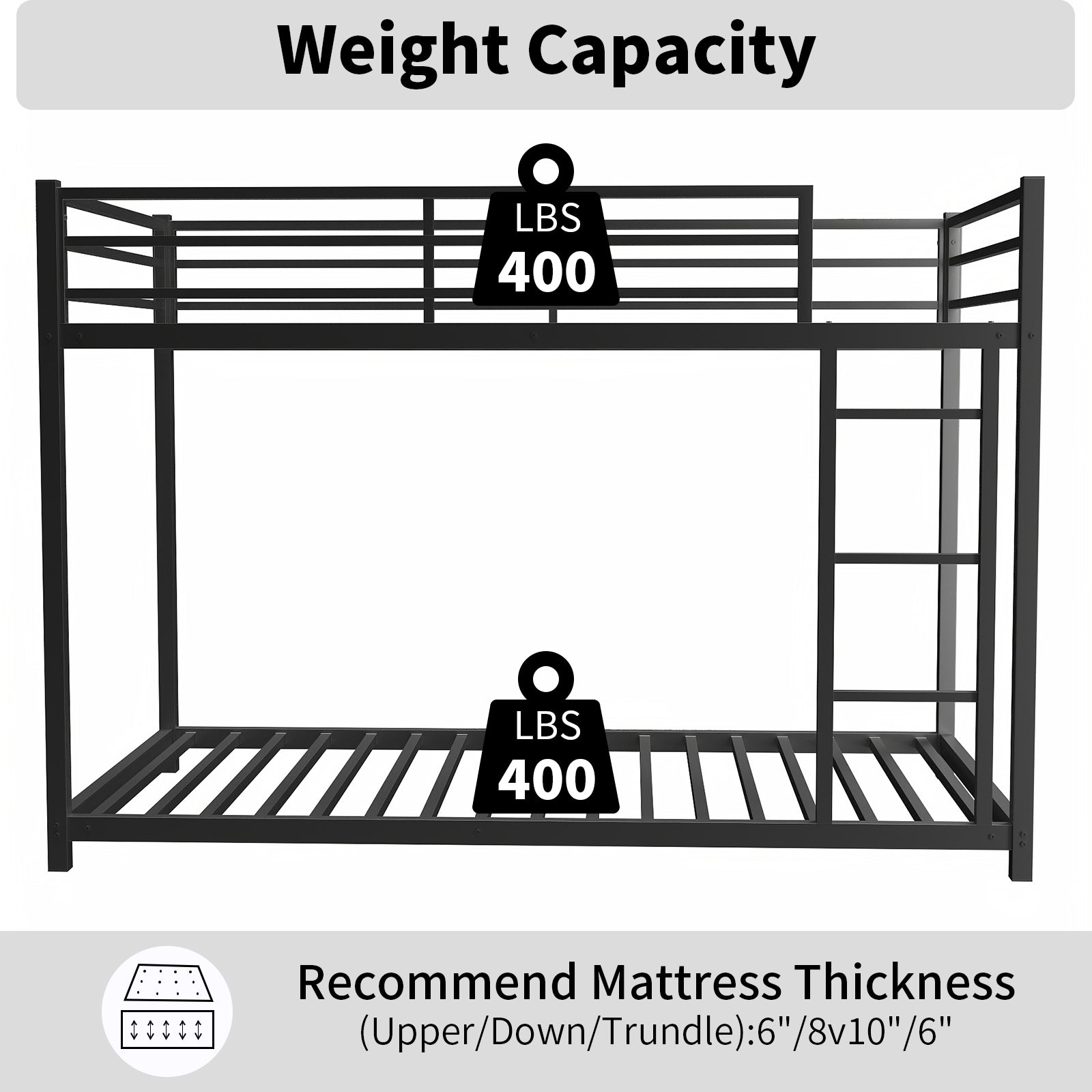 Metal Twin Over Full Bunk Bed Heavy Duty Sturdy Metal Noise Reduced Safety Guardrail No Box Spring Needed,Black Twin Black Metal Metal