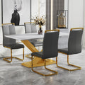 Table And Chair Set, The Table Is Equipped With A Marble Patterned Mdf Tabletop And Gold Table Legs.The Chair Is Equipped With Pu Synthetic Leather High Back Cushion And Gold Coated Metal Legs. Grey Gold Seats 4 Mdf Metal