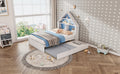 Full Size House Shaped Bed With Bookcase Headboard And Led Light And Twin Size Trundle For Kids Boys Girls, Blue White Box Spring Not Required Full White Blue Wood Bedroom Cute Bed Frame Wood