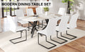 1 Table And 8 Chairs Set.A Rectangular Dining Table With A 0.39 Inch Imitation Marble Tabletop And Black Metal Legs.Paired With 8 Chairs With Pu Leather Seat Cushion And Black Metal Legs.F 1538,C