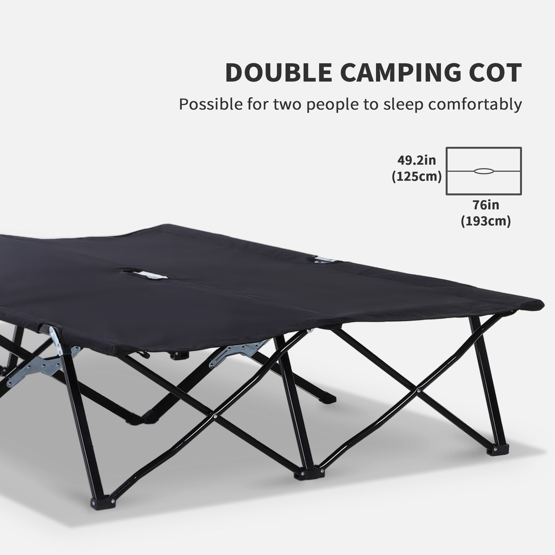 Outsunny 2 Person Folding Camping Cot For Adults, 50" Extra Wide Outdoor Portable Sleeping Cot With Carry Bag, Elevated Camping Bed, Beach Hiking, Black Black Steel
