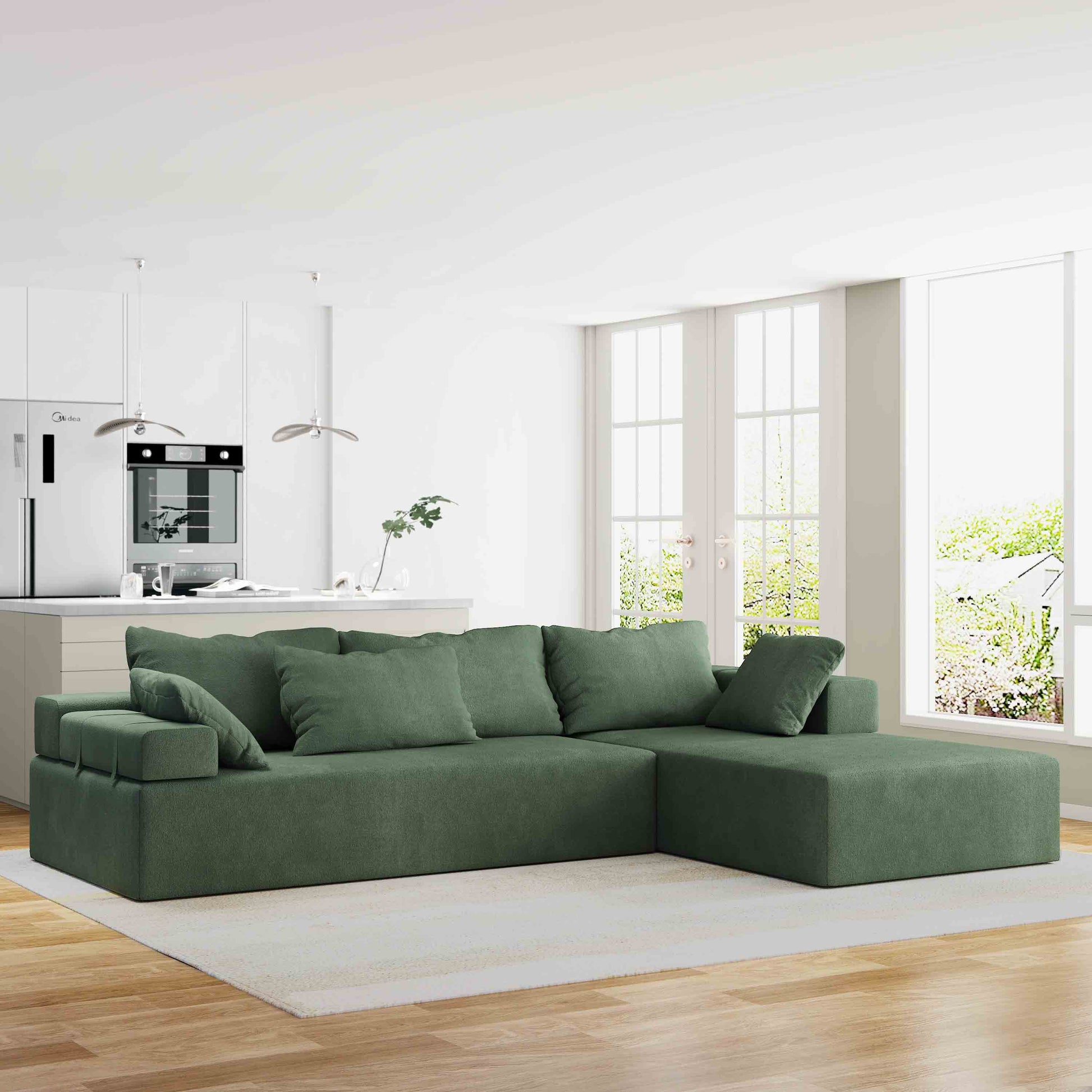 Modern Upholstered Sectional Sofa Couch Set,Modular 108" L Shaped Sectional Living Room Sofa Set With 6 Pillows,Free Combination Sofa Couch For Living Room,Bedroom Green Foam Chenille 3 Seat