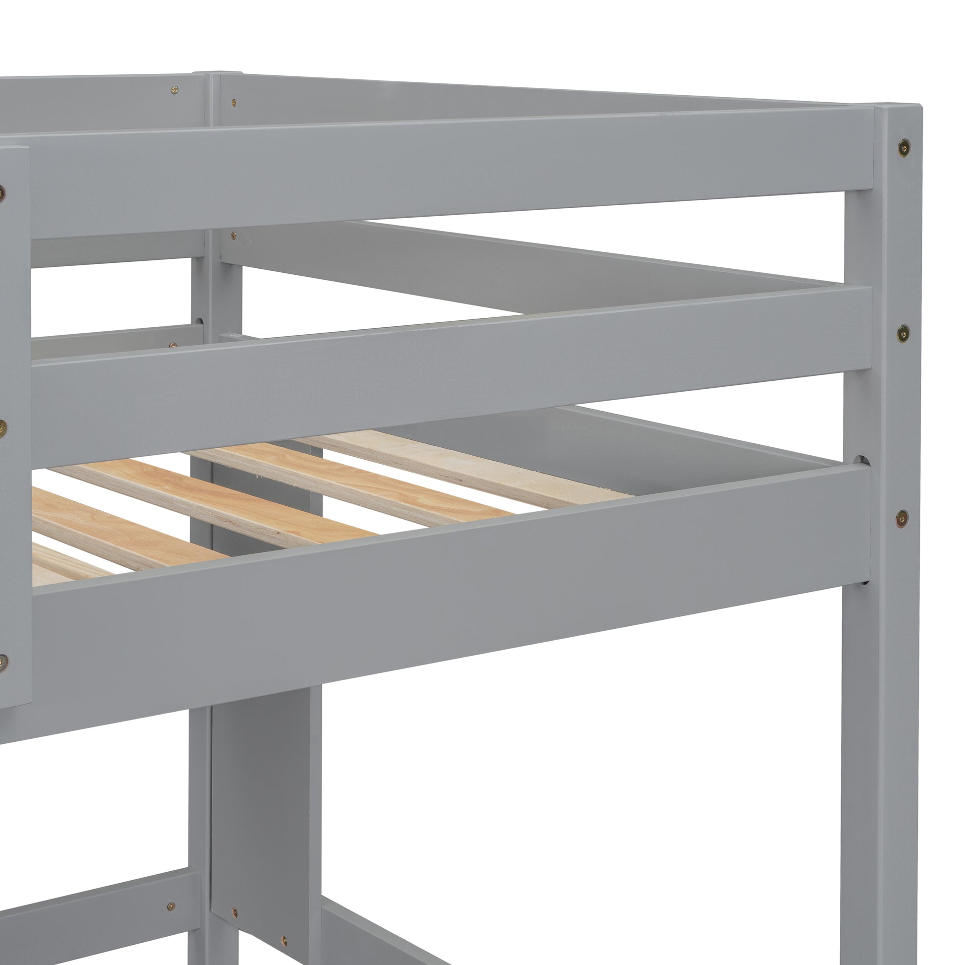 Twin Size Loft Bed With Desk And Shelves, Safety Guardrail And Ladder,Grey Twin Grey Pine