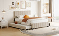 Queen Size Velvet Upholstered Platform Bed With 2 Drawers And 1 Twin Xl Trundle Beige Queen Beige Upholstered