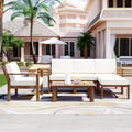 Multi Person Sofa Set With A Small Table, Suitable For Gardens, Backyards, And Balconies. Beige Acacia Wood