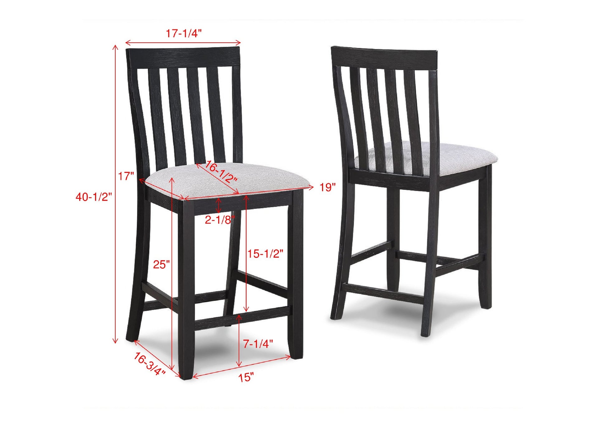 2Pc Black Light Gray Counter Height Chair Slat Back Wooden Dining Room Furniture Gray Dining Room Contemporary,Modern Bar Stools Slat Back Set Of 2 Wood