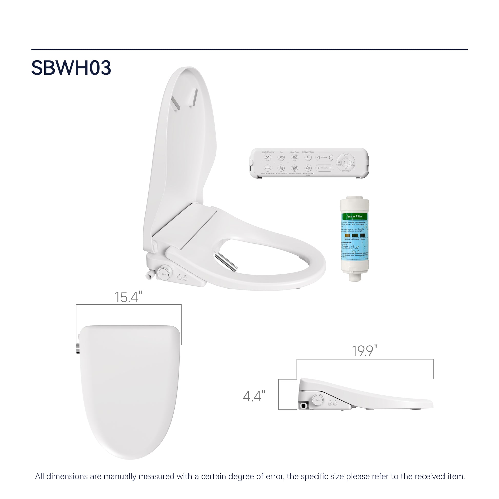 Smart Bidet Toilet Seat With Side Knob Adjustable Heated Seat With Water Temperature And Pressure Adjustment Portable Bidet With Automatic Nozzle Cleaning White Plastic