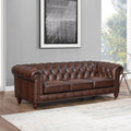 Alton Bay Top Grain Leather Sofa Couch Brown Genuine Leather Wood Primary Living Space Medium Firm Tufted Back Mid Century Modern Eucalyptus Rolled Arms Down Filling Leather 3 Seat