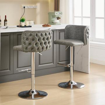 Swivel Barstools Adjusatble Seat Height With Chrome Base, Modern Pu Upholstered Bar Stools With The Whole Back Tufted, For Home Pub And Kitchen Island,Gray, Set Of 2 Gray American Design Bar Stools Set Of 2 Foam Pu Leather
