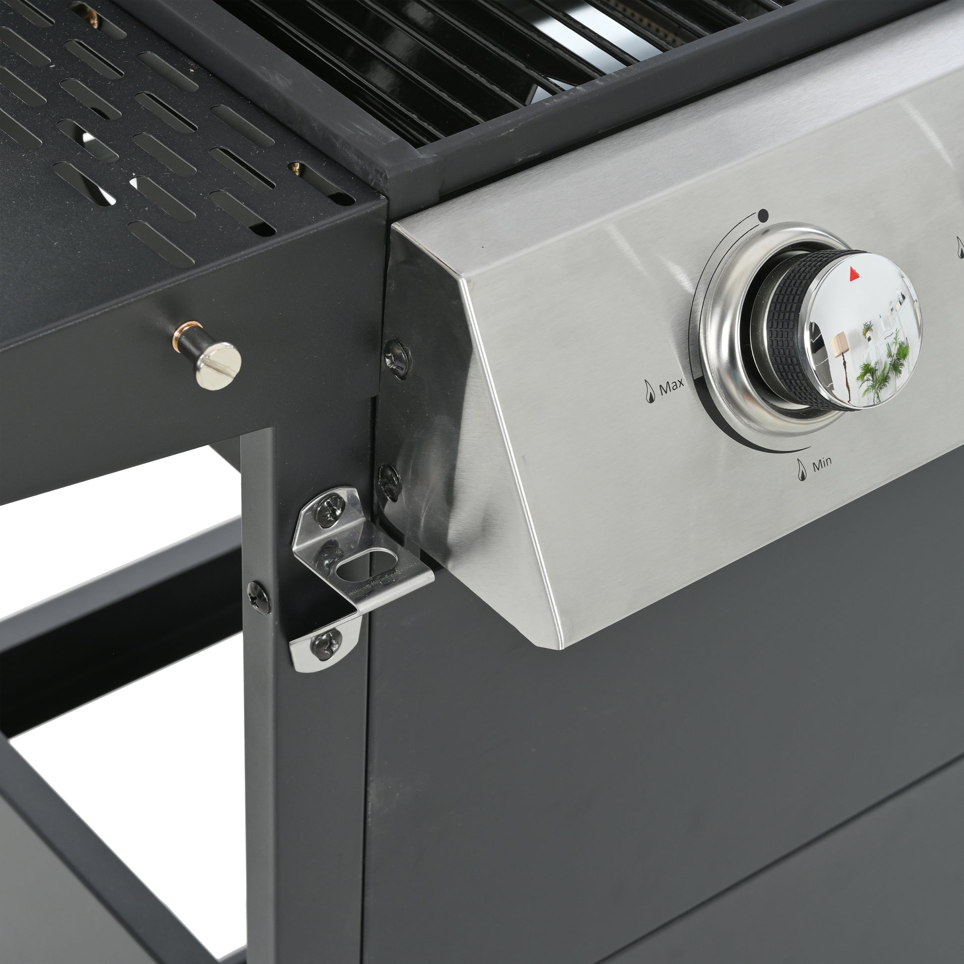 Propane Gas Grill 4 Burner Barbecue Grill, Stainless Steel 34,000 Btu Patio Garden Barbecue Grill With Two Shelves, Lid, Wheels And Bottle Opener Black Iron