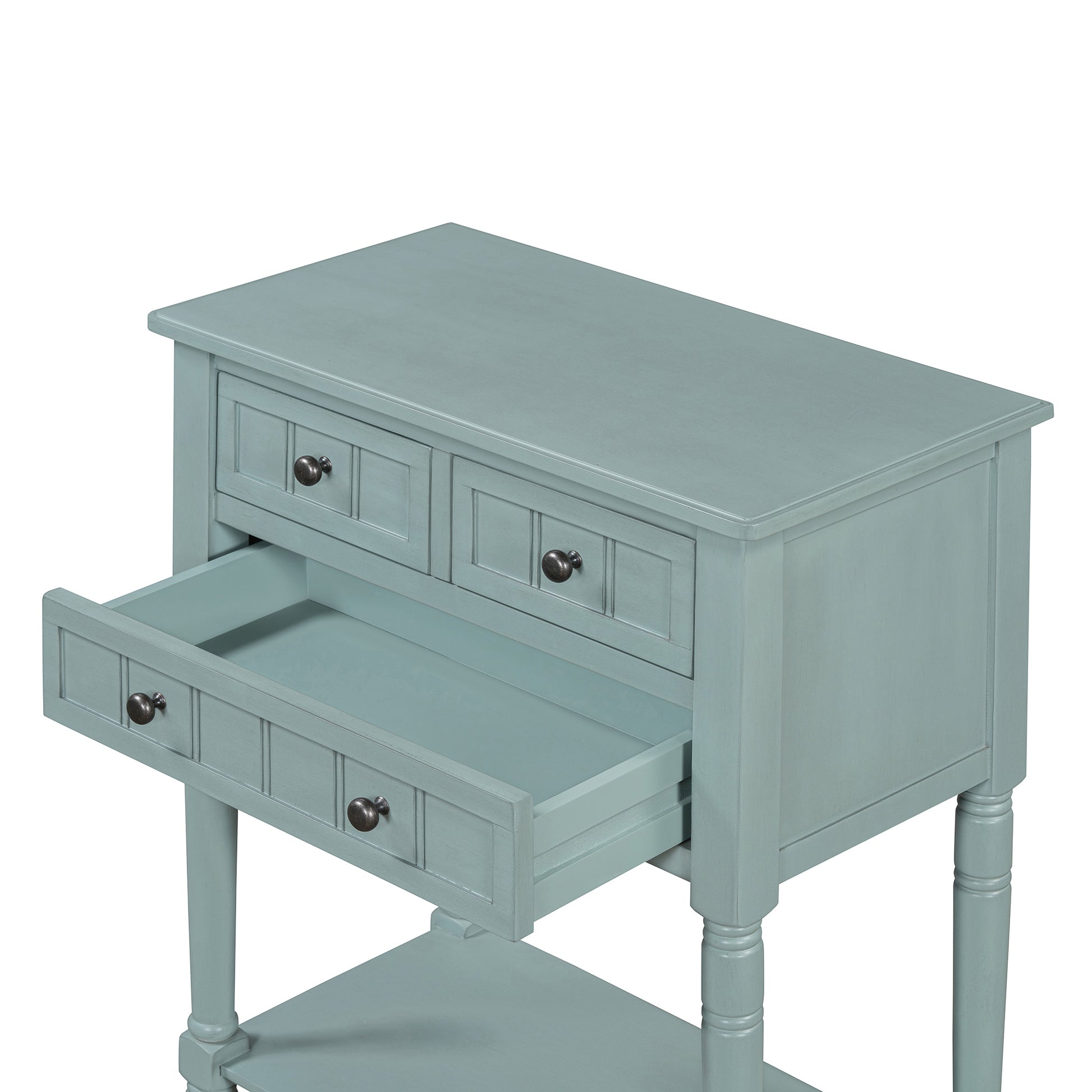 Narrow Console Table, Slim Sofa Table With Three Storage Drawers And Bottom Shelf Light Blue Light Blue Solid Wood Mdf