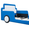 Twin Size Race Car Shaped Platform Bed With Wheels,Blue Twin Blue Pu Leather